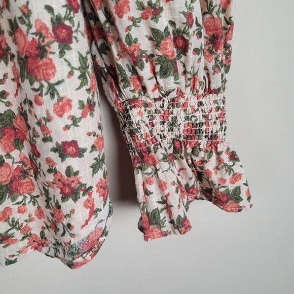 Free People Size M Meant To Be Blouse Vintage Combo Floral Long Sleeve Red Green - Picture 9 of 12
